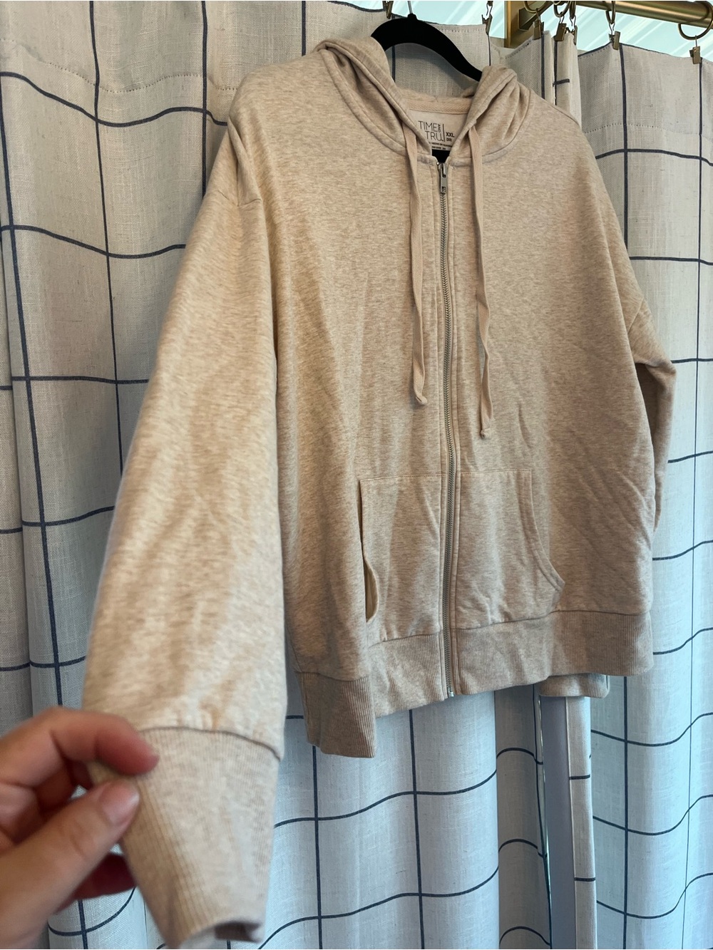 Time and Tru Cozy Zip-Up Hoodie Sweater - Beige